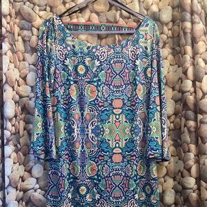 Laundry by Shelli Segal - printed tunic dress sz M patterned - 3/4 sleeve
